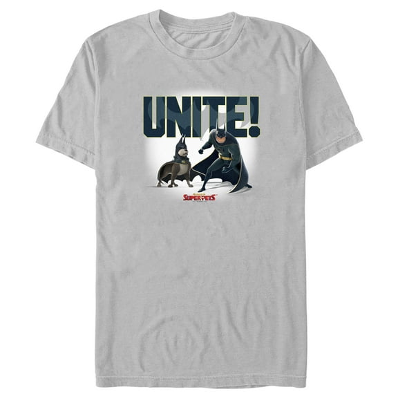 Men's DC League of Super-Pets Batman and Ace Unite  Graphic Tee Silver Medium
