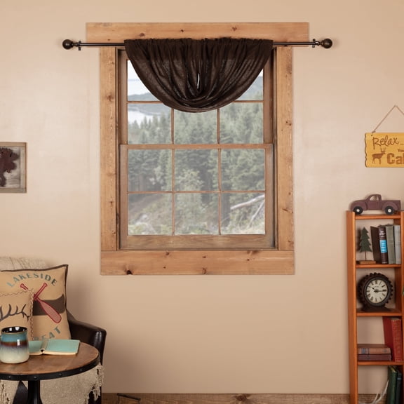 VHC Brands Burlap Chocolate Balloon Valance 15x60 Country Curtains, Dark Brown