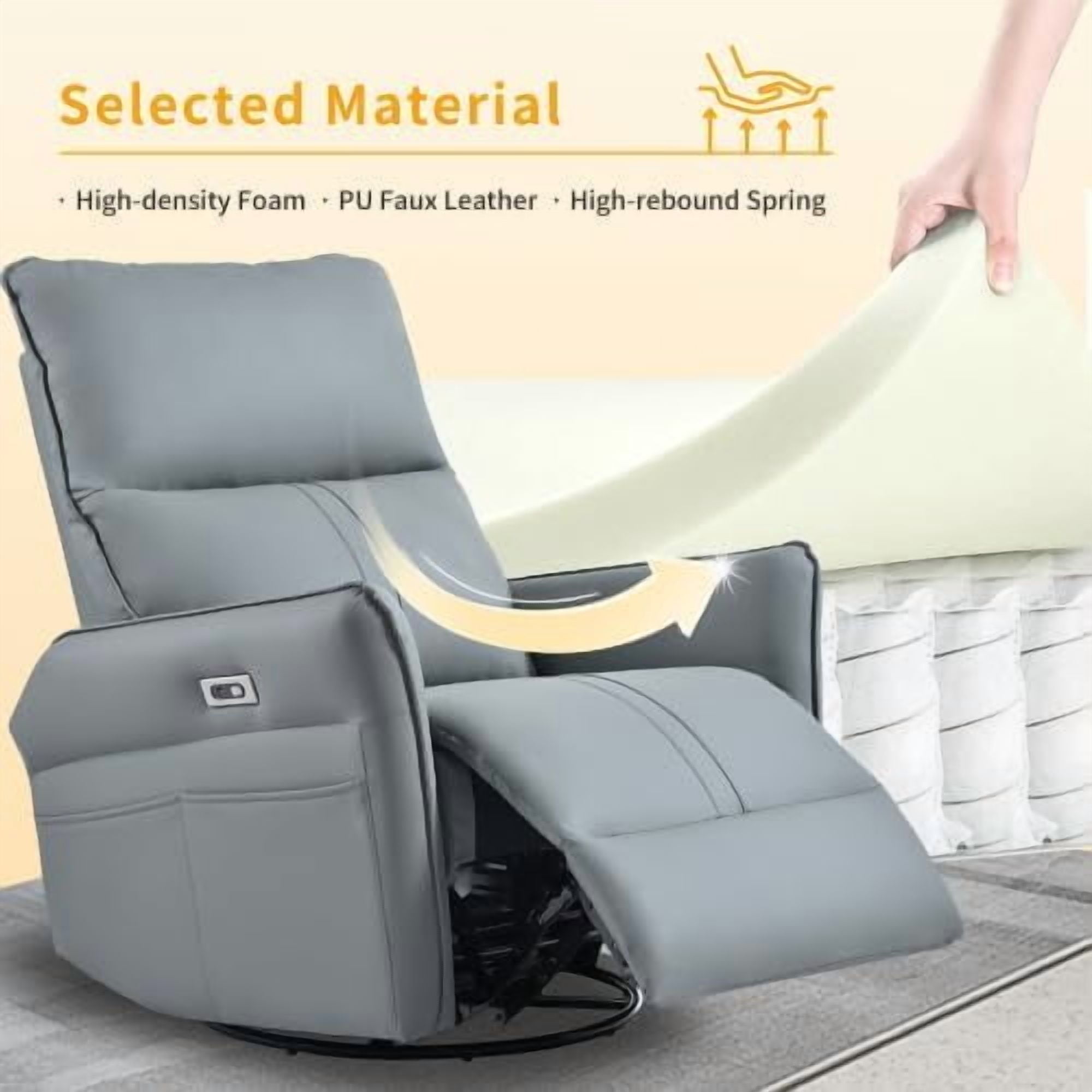 270° Power Swivel Rocker Recliner Chair, Electric Glider Reclining Sofa with USB Ports, Power Swivel Glider, Rocking Chair Nursery Recliners for Living Room