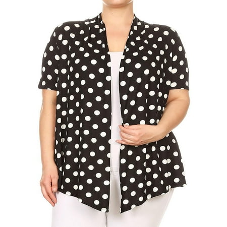 Collection Floral Print - MOA COLLECTION Women's Plus Size Floral Polka Print Loose Fit Open Front Draped Cardigan/Made in USA