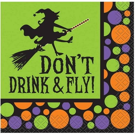 Don’t Drink & Fly Halloween Paper Cocktail Napkins, 5 in, 16ct
