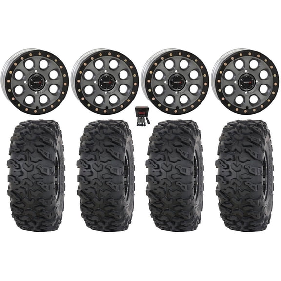 System 3 SB-7 Bdlk 18" Wheels Ti 4 3 37" Roctane T4 Tires Polaris RZR Turbo R & Pro R Ranger 1500 Xpedition
