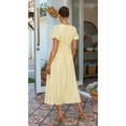 thumbnail image 3 of Women'S Elegant V Neck Solid Puff Sleeve Button Lady Beach Party Dress Yellow M, 3 of 8