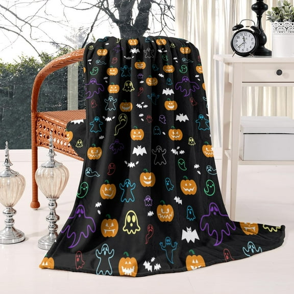Ultra Soft Halloween Flannel Throw Blanket, 50x60 Inch Cozy Plush with Pumpkin - Warm Lightweight Blanket for Couches, Beds and Party Supplies