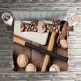 thumbnail image 2 of Ambesonne Baseball Quilted Coverlet 3 Pcs, Rustic Style Sports Themed, Queen Size, Brown and Pale Brown, 2 of 2