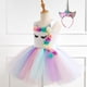 thumbnail image 3 of Vestido tutú de unicornio para niñas con diadema, traje de cumpleaños para bebés y niños, disfraz de fiesta de princesa, conjunto de ropa de cosplay de dibujos animados de Halloween (8-9Y), 3 of 4