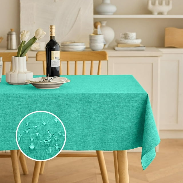 Decorelia Linen Rectangle Tablecloth for Dining Table, Coffee Table, Soft Wrinkle-Free Wipe Clean Table Cloth for Party, Wedding, Outdoor, Easy to Clean(Oblong, 52 x 70 inch (Rectangular), Turquoise)