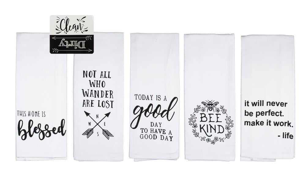 Cute Kitchen Towels Set Fun Dish Towels With Bee Kind Blessed Good Day Theme 5 Flour Sack Kitchen Towels White Cotton Walmart Com Walmart Com