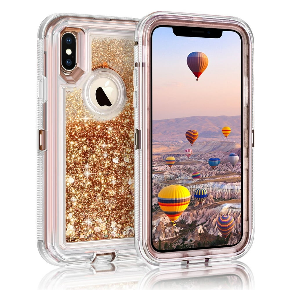 Apple iPhone XR Tough Defender Sparkling Liquid Glitter Heart Case