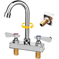 Commercial Bar Sink Faucet 4 Inch Center Deck Mount, 3-1/2" Gooseneck Swivel Spout Hand Sink Faucet, 2 Hole Brass Constructed & Chrome Polished with Dual Lever Handles