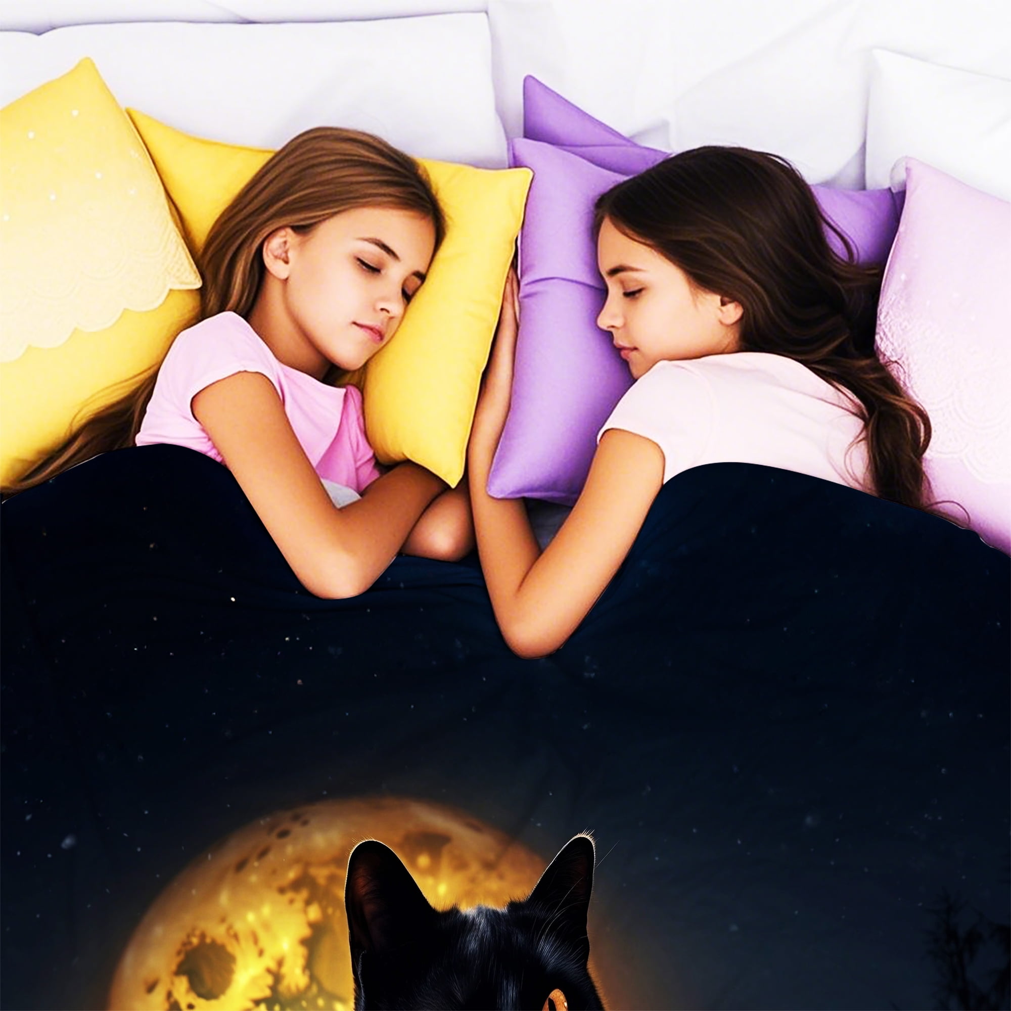 Flannel Fleece Throw Blanket Bed Blanket, Lightweight Cozy Plush Blanket for Sofa Couch, Black Cat 50"X60"