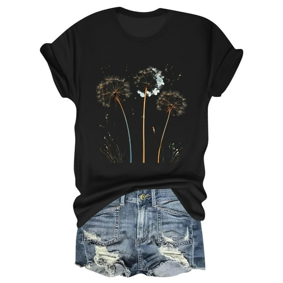 NAMTYQX Womens Blouses Hip Loose Plus Size Gemustertes Graphic Airoft Light Short Sleeve Crewneck Trendy Tops for Women 2025 Black Size S