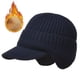 thumbnail image 1 of Gorro de invierno para hombre con visera y orejeras, tejido grueso con forro de felpa y calaveras, resistente al viento, azul marino, 1 of 6