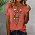 thumbnail image 4 of Favoffer Women's Washed Crinkle Linen Blend Shirt Boho Embroidered Tunic Short Sleeve V Neck Loose Fit Peasant Top Elegant Daily Summer Beach Holiday Blouse, 4 of 6