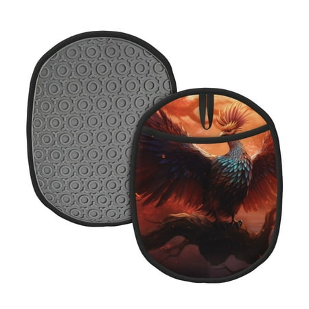 

Qekee Sunset Blossoms Phoenix Perch Pattern Silicone Pot Holders Oven Mitts Heat Resistant Hot Pads Non Slip Pot Holder Towel Cloth Interior Lining
