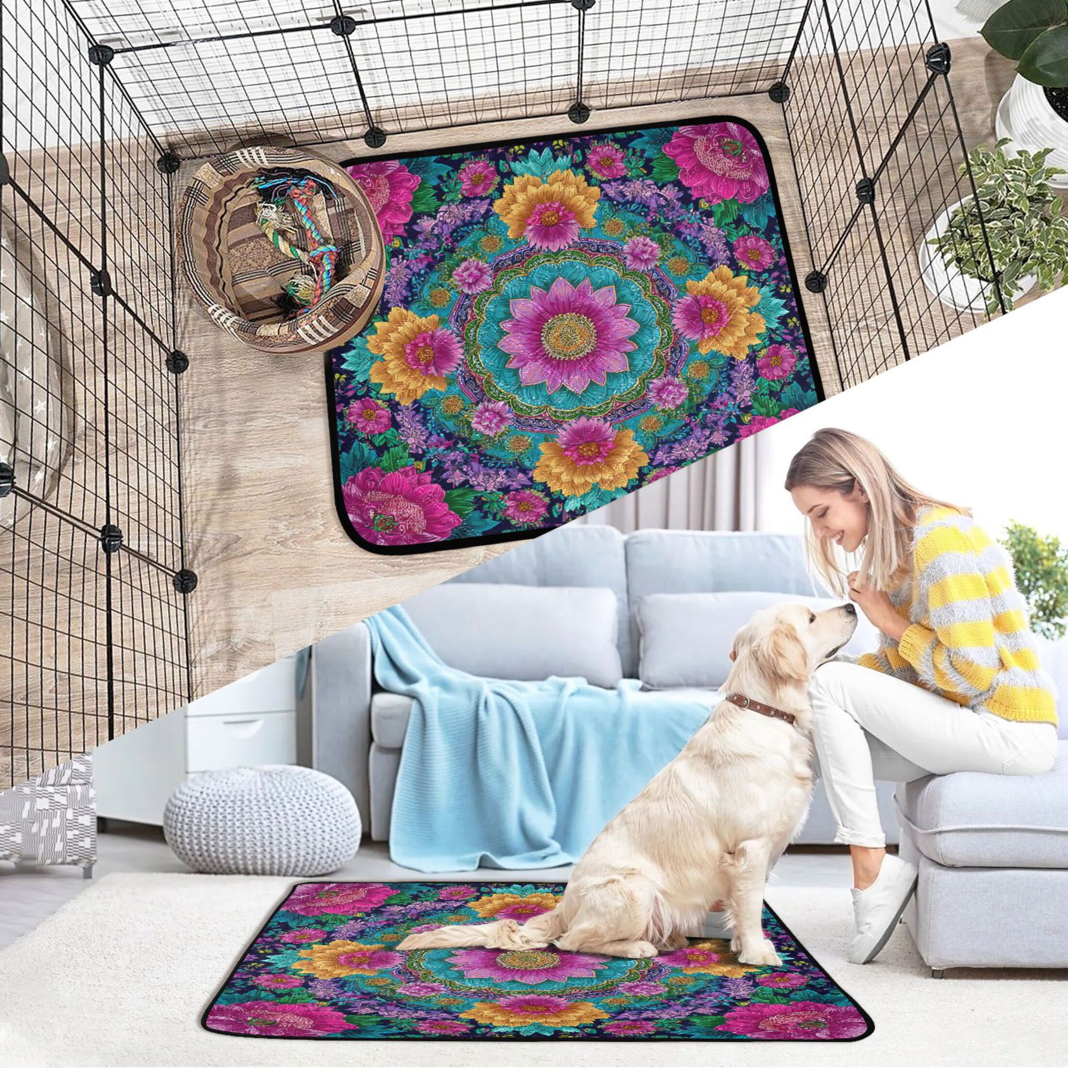 Washable Pet Pee Pads with Super Absorbent Reusable Training Pads for Dogs & Cats Colorful Delicate Floral