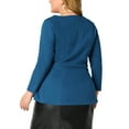 thumbnail image 3 of Agnes Orinda Women's Plus Size Tops Belted Knot Tie V Neck Long Sleeve Casual Knit Blouse 2X Blue, 3 of 6