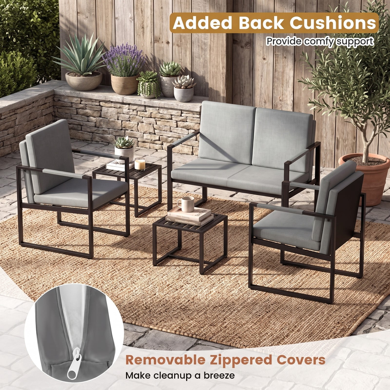 Furnibear Set of 2 Mid Century Modern Accent Chairs, PU Leather Single Sofa Armchair with Back Cushion, Metal Frame Living Room Reading Lounge Side Chair, 265, Gray