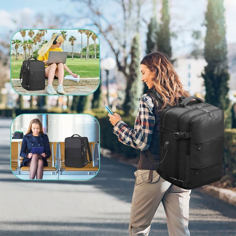 35L Travel Backpack for Women & Men, Carry On Backpack with USB Charging  Port & Shoe Pouch, Expandable Flight Approved Backpack, Waterproof Travel  ...