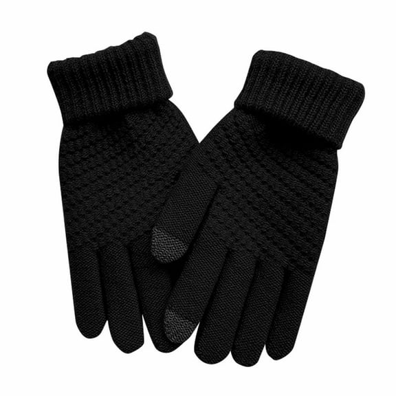 Ljudmp Mens Womens Winter Gloves Stretchy Texting Knit Plush Lined Warm Thermal Touchscreen Gloves for Running Driving Cold Weather Hiking Black