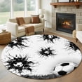 Black White Football Round Rug 8ft Washable Circle Rugs Non Slip ...