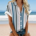 thumbnail image 2 of Htigea Women's Short Sleeve Summer Tops Casual Button Down Shirts Solid/Striped Business Work Blouses Fall Savings Navy,5XL, 2 of 3