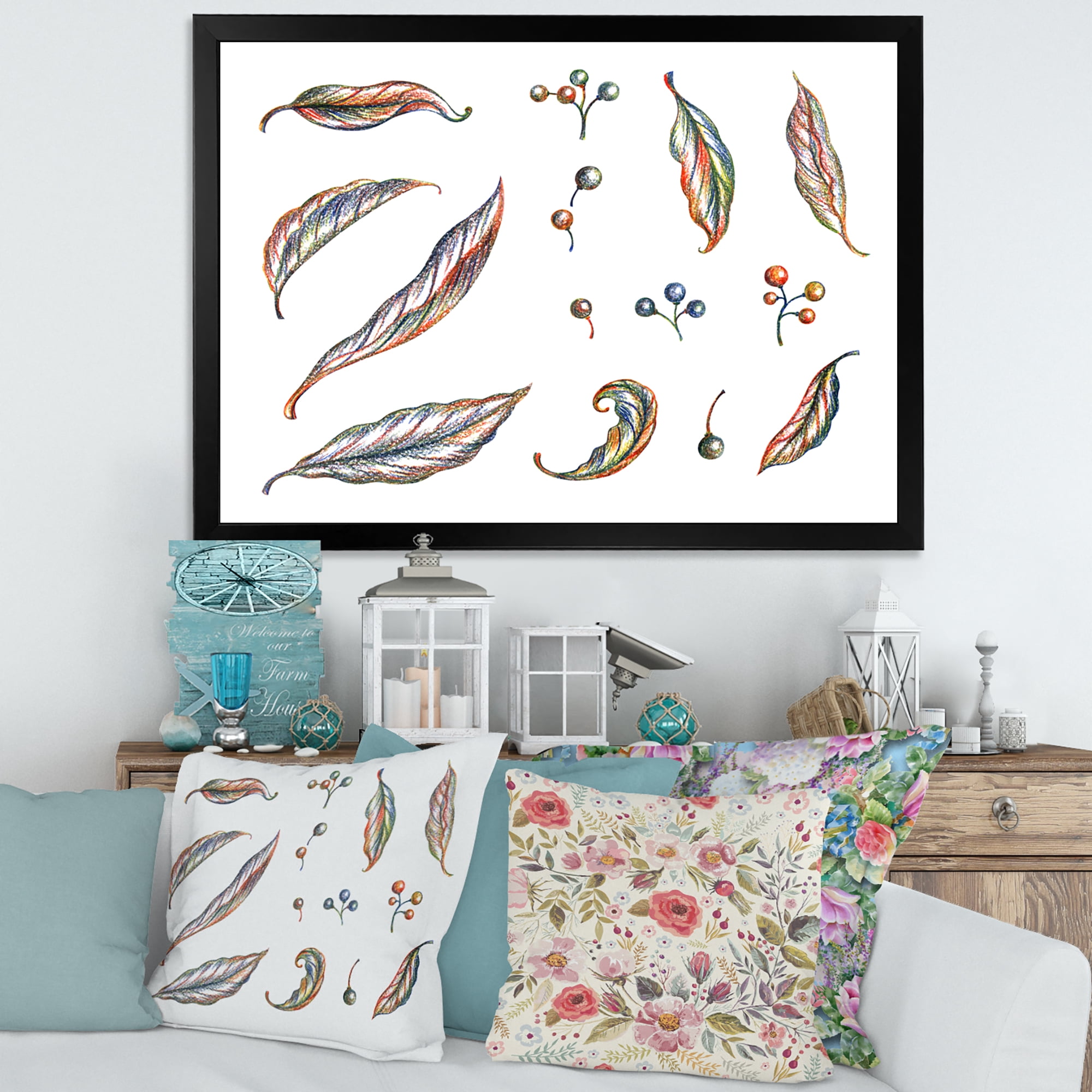 Designart 'Leaves and Berries Of Wild Grapes' Bohemian & Eclectic Framed Art Print