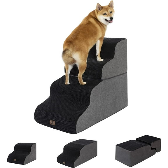 Dog Stairs Ramp for High Beds and Couch,Curved Dog Steps for Small Dogs and Cats Pet Stairs Non-Slip Balanced Portable Pet Step Indoor, 4 Steps, Black