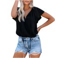 thumbnail image 2 of Puntoco Moda Mujer Casual Cuello en V Sólido Corto Volantes Manga Camiseta tops Blusa Puntoco Puntoco-4762, 2 of 9
