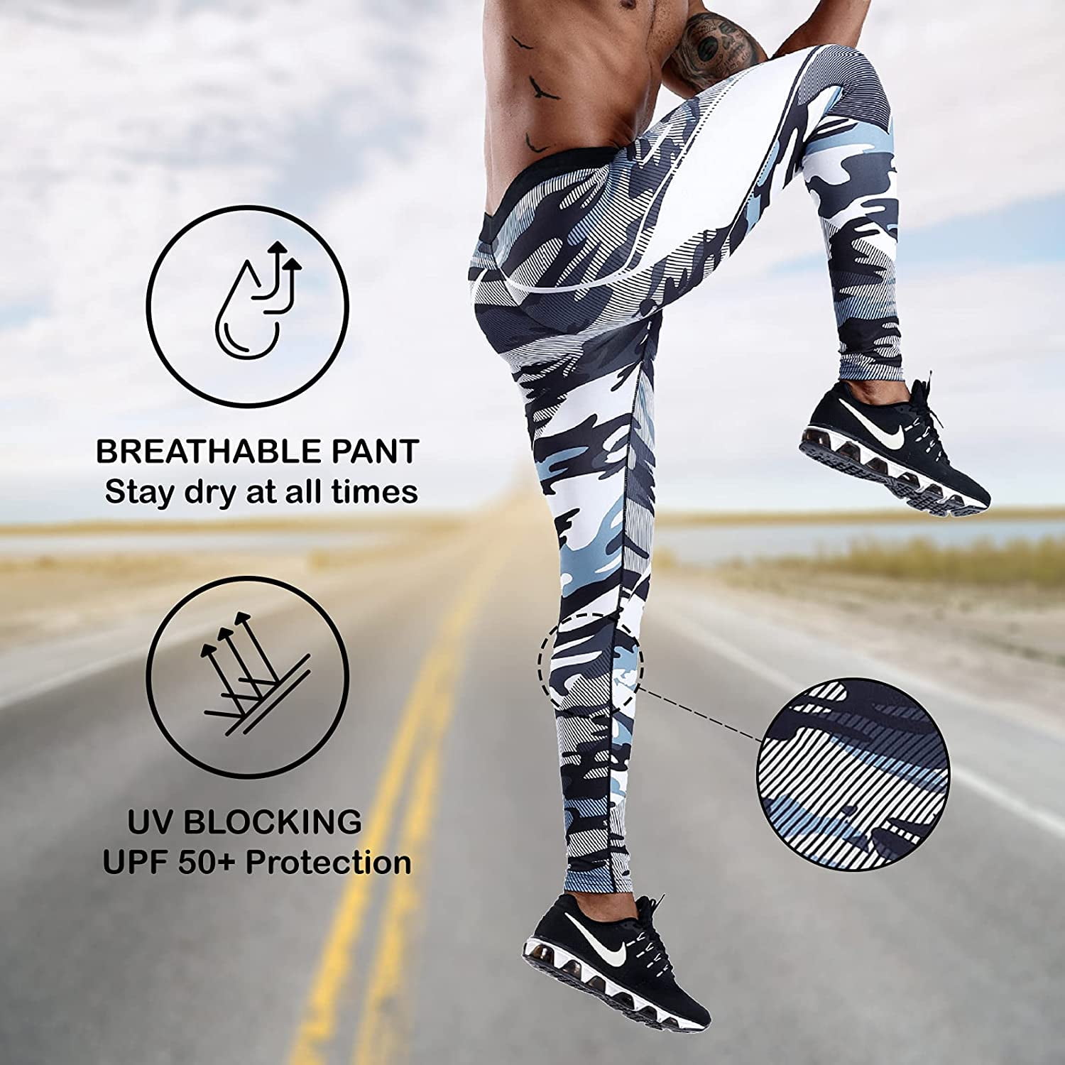 OEBLD Compression Pants Men UV Blocking Running Tights 1 or 2 Pack Gym Yoga Leggings for Athletic Workout 