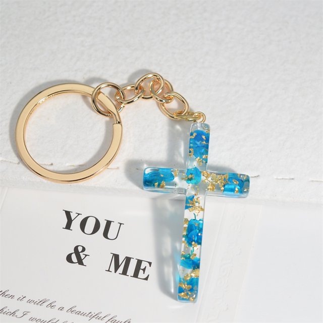 Charms Exquisitos Llaveros De Resina De Cruz De Lentejuelas De Moda Con Colgante Accesorios De Joyería