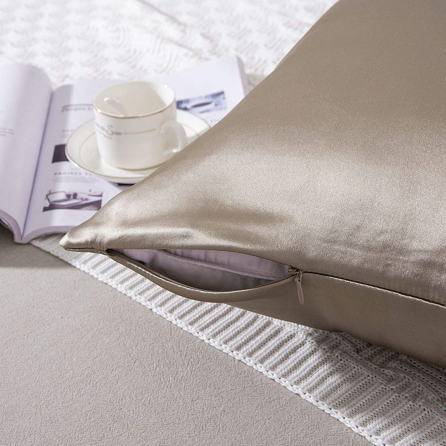 SLPBABY 100% Natural Pure Silk Pillowcase for Hair and Skin with Hidden Zipper (Taupe, Queen Size)