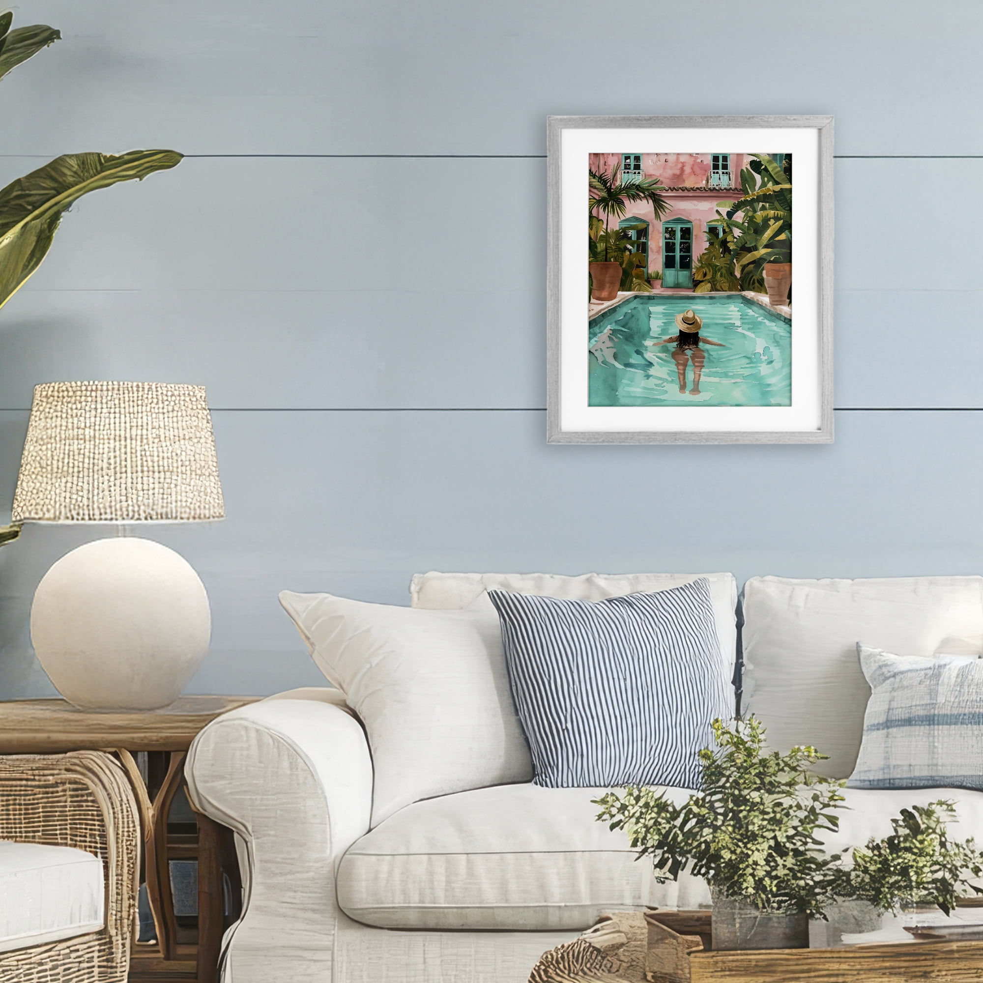 Stupell Industries Girl Swimming In Pool Gray Framed Print Under Glass, design by The Prints Vibe