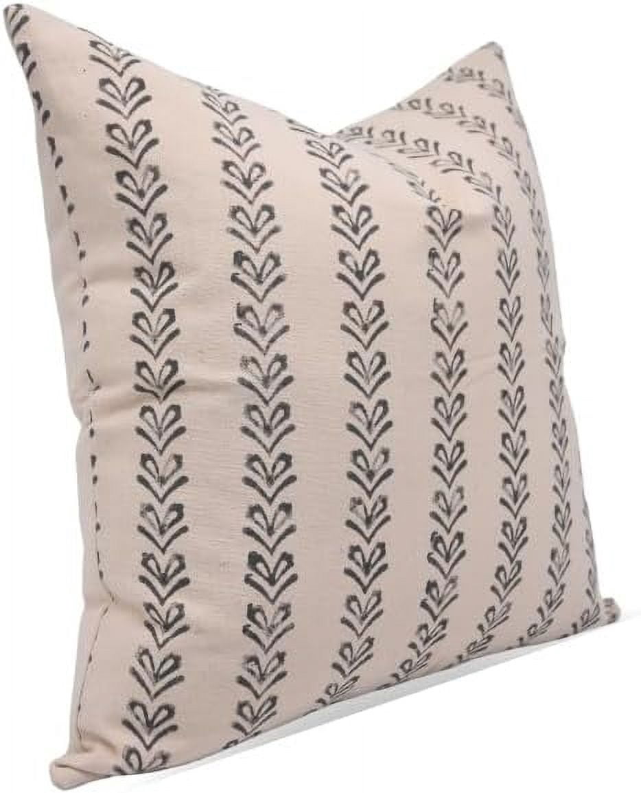 Fabdivine Handmade Duck Canvas Block Print Pillow Cover 16x16 Black Floral Cushion for Home Decor