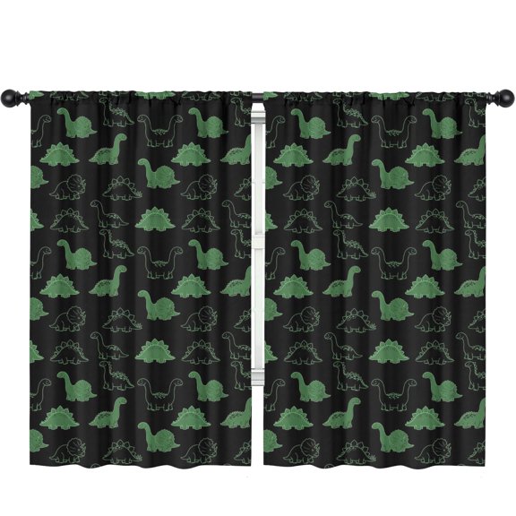 Black Dinosaurs Neon Pattern Insulated Teens Curtains Set Of 2, Bedroom Essentials, Toddler Room Decor 52"x84"