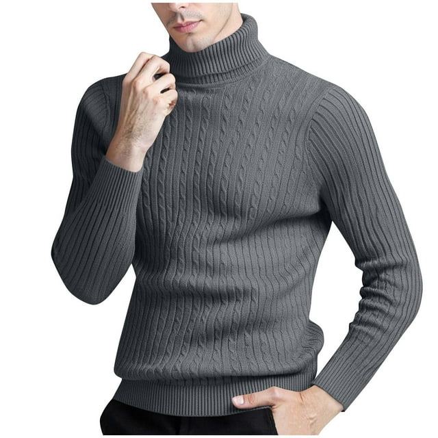 JMYHOAM Chandails pour Hommes Chandail Tricoté Uni Chandail de Base Chandail Torsadé Décontracté à Manches Longues Col Roulé, m-TTTG