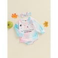 thumbnail image 5 of Aojekbee Infant Girl Rompers Crew Neck Long Sleeve Gradient Letter Ghost Print Jumpsuits Halloween Clothes Bodysuits with Headband, 5 of 10