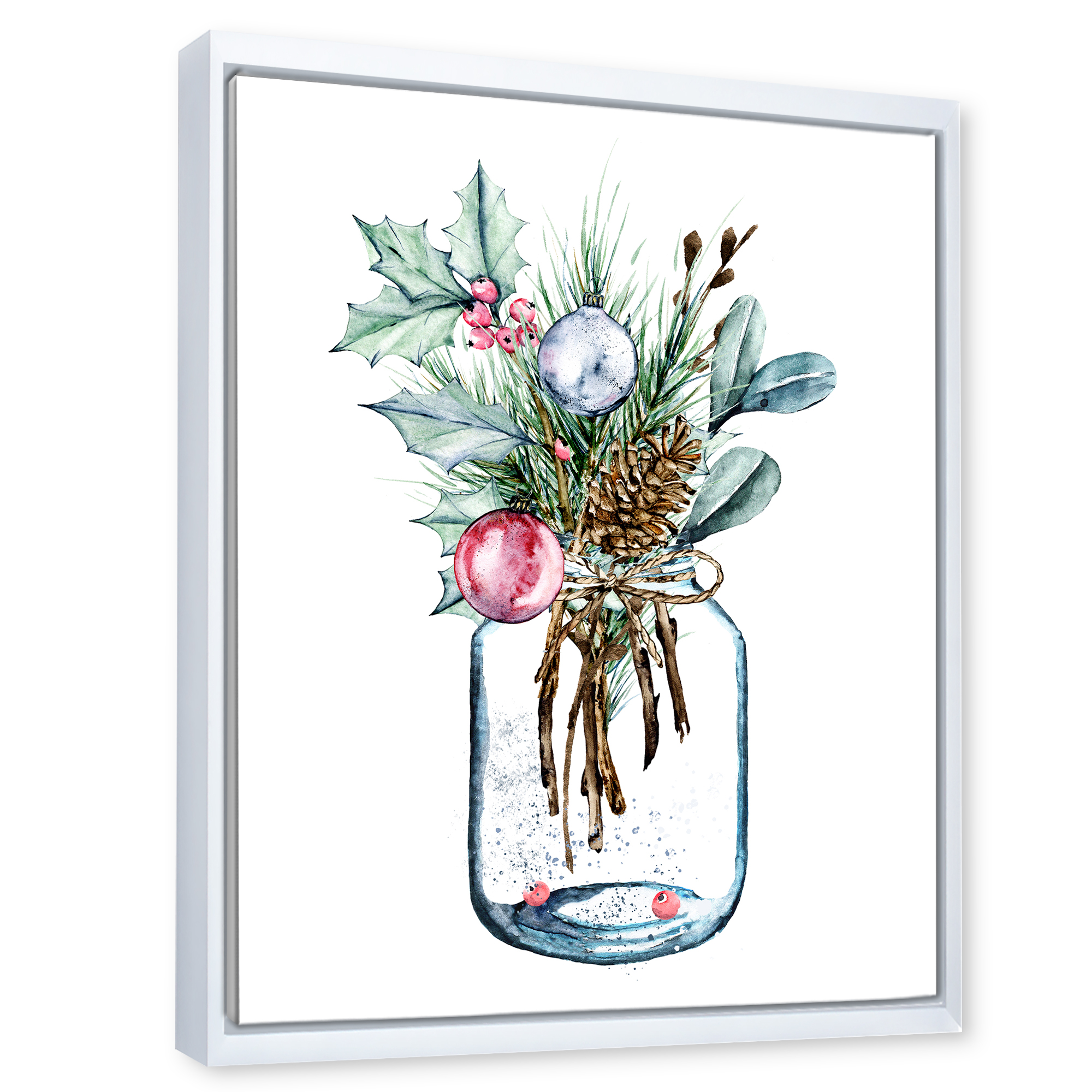 Designart 'Merry Christmas Bouquet In Transparant Jar' Traditional Framed Canvas Wall Art Print