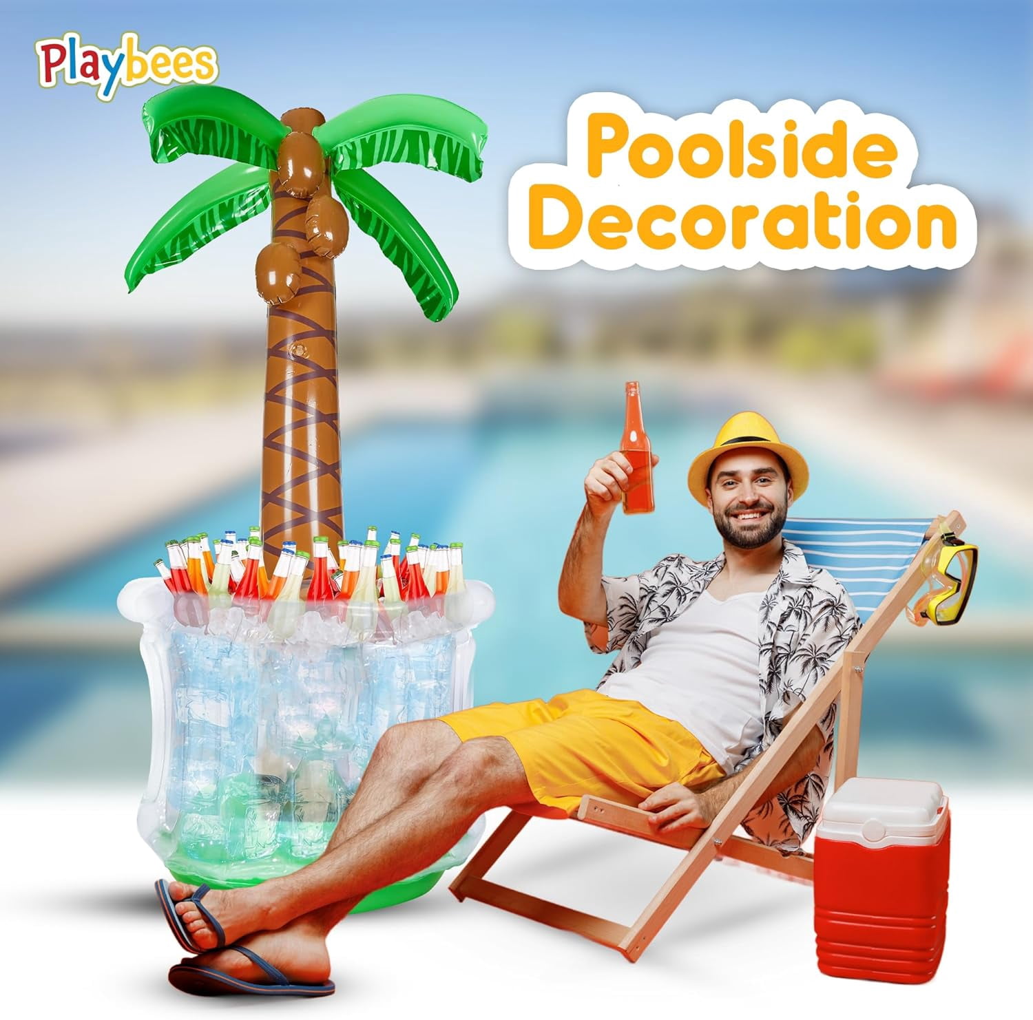 Playbees Inflatable Palm Tree Cooler 60" - 2 Pack Blow Up Palm Tree Party Cooler, Luau Hawaiian Tropical Beach Theme, Summer Swimming Pool Party Decorations - Outdoor Party Supplies - Kids Adults