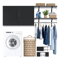 Modern Black 65''W Laundry Cabinet with 2 Doors & Shelves, Reversible Build-in Medicine Cabinet with Shelf Towers, Small Storage Cabinet for Bathroom, Bedroom, Garage