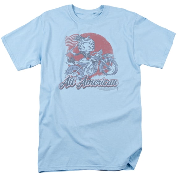 Betty Boop All American Biker S/S Adult 18/1 T-Shirt Light Blue