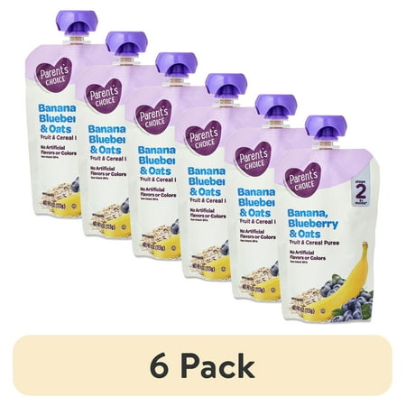 (6 pack) Parent's Choice Stage 2, Banana Blueberry Oats, 4 oz Pouch
