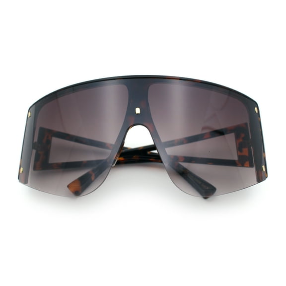 Womens Oversized Shield Curved Wrap Flat Top Half Rim Plastic Sunglasses Tortoise - Brown
