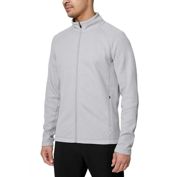 Mondetta Men's Fleece Full Zip Waffle Knit Jacket (Grey, X-Large)