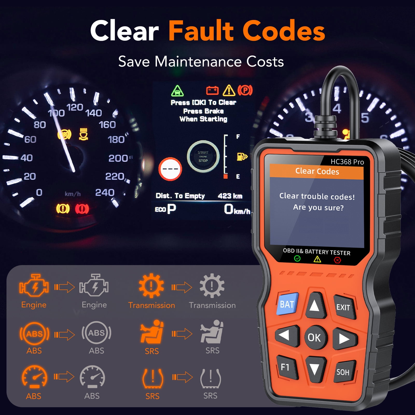 OBD2 Scanner Diagnostic Tool, Car Check Engine Code Reader with Battery Level & Life Test, Mode 6/8 & I/M Readiness for Smog Check, Full System Auto Diagnostic Scan Tool for All OBDII Cars 1996+