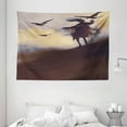 thumbnail image 1 of Horror Decor Tapestry, Dark Soul From a Scary Movie Film on the Hills with Clouds and Flying Crows Print, Wall Hanging for Bedroom Living Room Dorm Decor, 80W X 60L Inches, Black, by Ambesonne, 1 of 2
