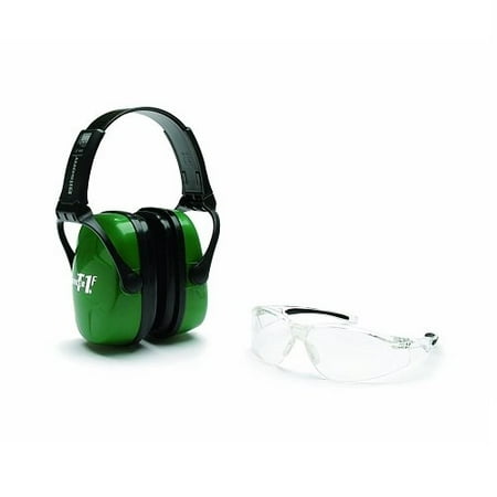 HOWARD LEIGHT WOMAN''S SHOOTING SAFETY COMBO EARMUFF/SHOOTING GLASSES 25 DB GREEN EARMUFFS/CLEAR FRAME AND