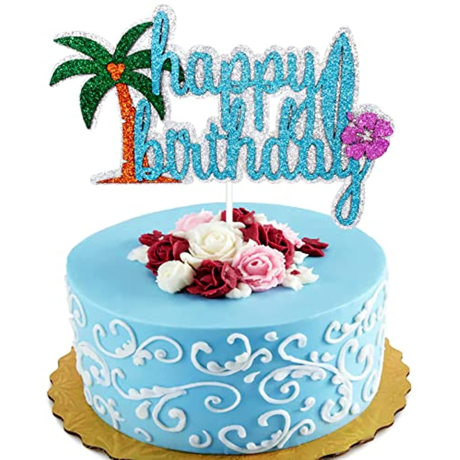 Hawaii Birthday Cake Topper - Tropical Hawaiian Luau Party Glitter ...