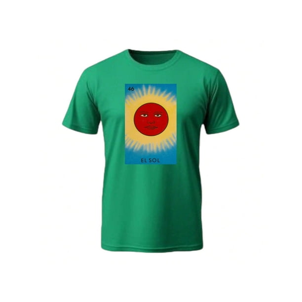 Playera Unisex El Sol De La Loteria Mexicana Color Verde Talla Chica Marca Emil SaEs