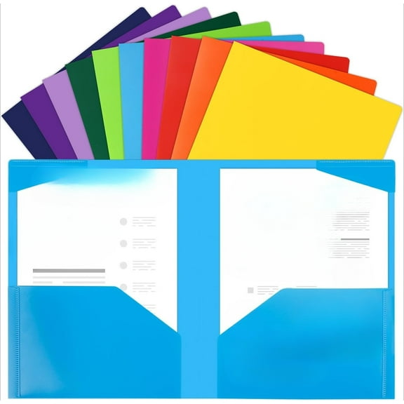 100 plastic folders with pockets, heavy duty pocket folders with 4 pockets for office and school